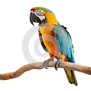 parrot bird smile catch on wood tree branch colorful animal isolated on white background with clipping path