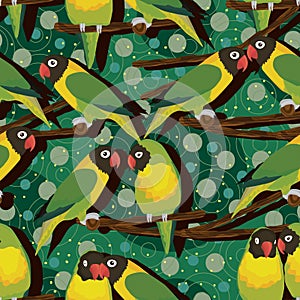 Parrot bird tree branch seamless pattern