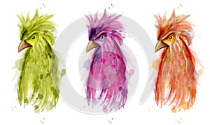 Parrot bird Vector watercolor. Painted cartoon style illustration