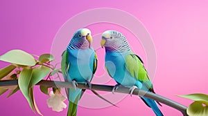 Parrot birds on wood tree branch colorful animal on vibrant background