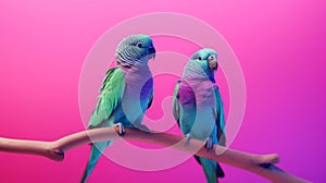 Parrot birds on wood tree branch colorful animal on vibrant background