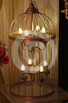 Parrot cage shaped modern chandelier glowing