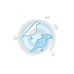 Parrot and Canary on the Perch Flat Vector Illustration, Icon. Light Blue Monochrome Design. Editable Stroke photo