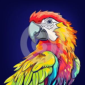 Parrot head portrait. Bright cartoon exotic bird, cute papagayo. Colorful plumage, tropical forest vector animal