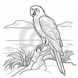 Hyperrealistic Parrot Coloring Page With Ocean Background photo