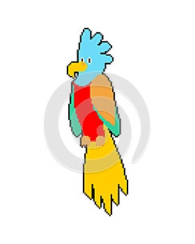 Parrot pixel art. pixelated Talking bird for pirate 8 bit. vector illustration