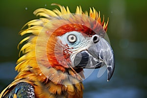 a parrot with a shiny, colorful and undamaged plumage