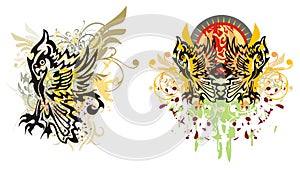 Parrot splashes in grunge style