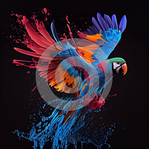 parrot splashing colors on black background generative AI