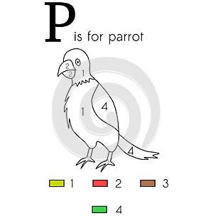 Parrot. Vector alphabet letter P, colouring page