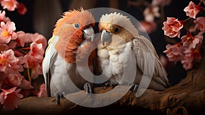 Parrots tropical birds mates together ai generated background image