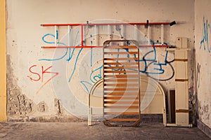 Parsed bed on wall background