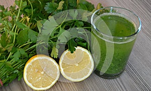 Parsley and lemon juice to oil calore photo