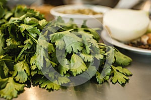 Parsley or perejil in a kitchen, cooking mexican food in mexico city