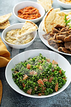 Parsley tabbouleh with tomato and cous cous