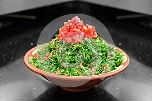 Parsley tabouleh salad in a bowl