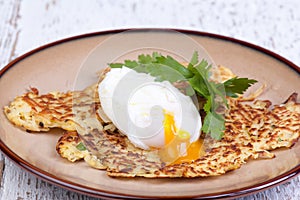 Parsnip pancakes with pouched eggs