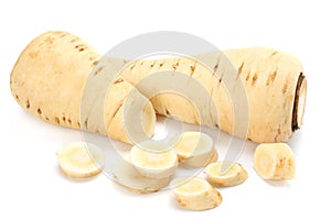 Parsnip on the white background close up