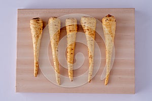 Parsnips on a cutting block