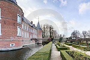 Part of 16th century Alden Biesen castle, moat and French courtyard