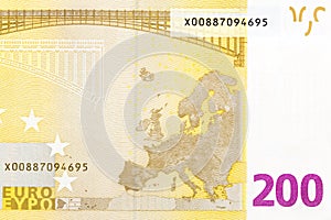 Part of 200 euro bill on macro.