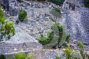 Part of an abandoned Penteli marble quarry in Attika, Greece. Penteli is a mountain, 18 km north of Athens