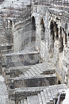 Part of Amphitheatre in town of Nimes, France