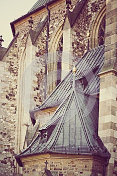 Part of an ancient gothic catholic church in Chech Republic Brno with vintage treatment