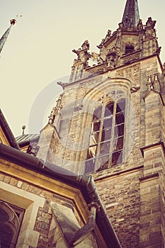 Part of an ancient gothic catholic church in Chech Republic Brno with vintage treatment