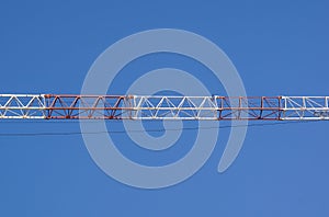 Part of arm machinery construction crane with blue sky background