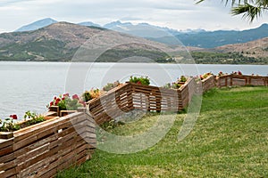 Part of backyard, garden with lake and mountain view