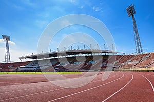 Part of a beautiful stadium that is prepared to compete in various competitive events