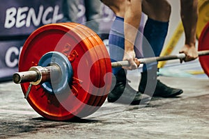 part body male powerlifter deadlift in powerlifting competition