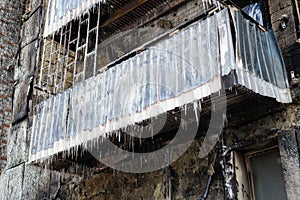 Part of the building damaged by fire.