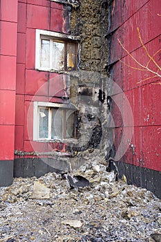 Part of the building damaged by fire.