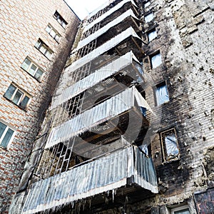 Part of the building damaged by fire.