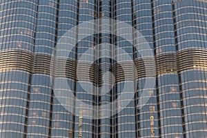 Part of Burj Khalifa Skin Detail that Viewed from Below with Lighting in the Evening, Dubai