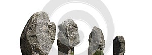 Part of the Carnac stones French: Alignements de Carnac isolated on white background. It is megalithic sites in France, consisti