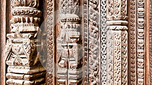 Part of carved wooden door on Hanuman Dhoka old Royal Palace in