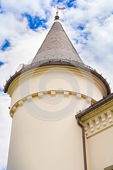 Part of Castle Karolyi with clouds in Carei, Satu Mare, Romania