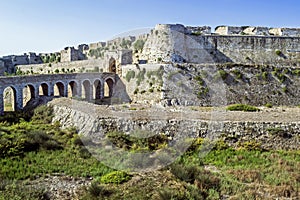 Part of the Castle of Methoni and blue sea landscape Messenia Greece - medieval Venetian fortification