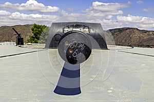 Part of Cenizas Coastal Battery, man hatch to gun mechanism. built 1930-1935. It concerns a 381 mm Vickers gun. photo