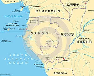 Part of Central Africa, a subregion of the African continent, political map photo
