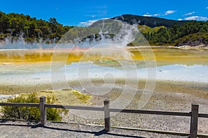 Part of The Champagne Pool at Wai-O-Tapu or Sacred Waters â€“ Thermal Wonderland Rotorua New Zealand