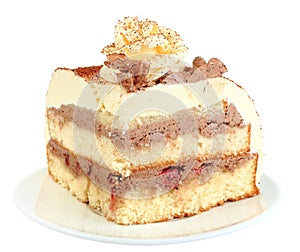 Part of chocolate cake with flowers of rose