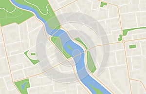 Part of the city map. City plan with roads, buildings, conditional marks. Vector illustration