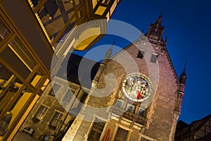 Part of the cityhall in Quedlinburg at night, Germany