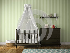 Part of classic children room with cradle