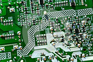 Part of computer circuit board, future technology and energy consumption by artificial intelligence concept