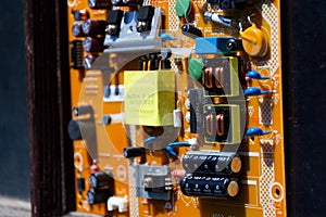 Part of computer circuit board, future technology and energy consumption by artificial intelligence concept